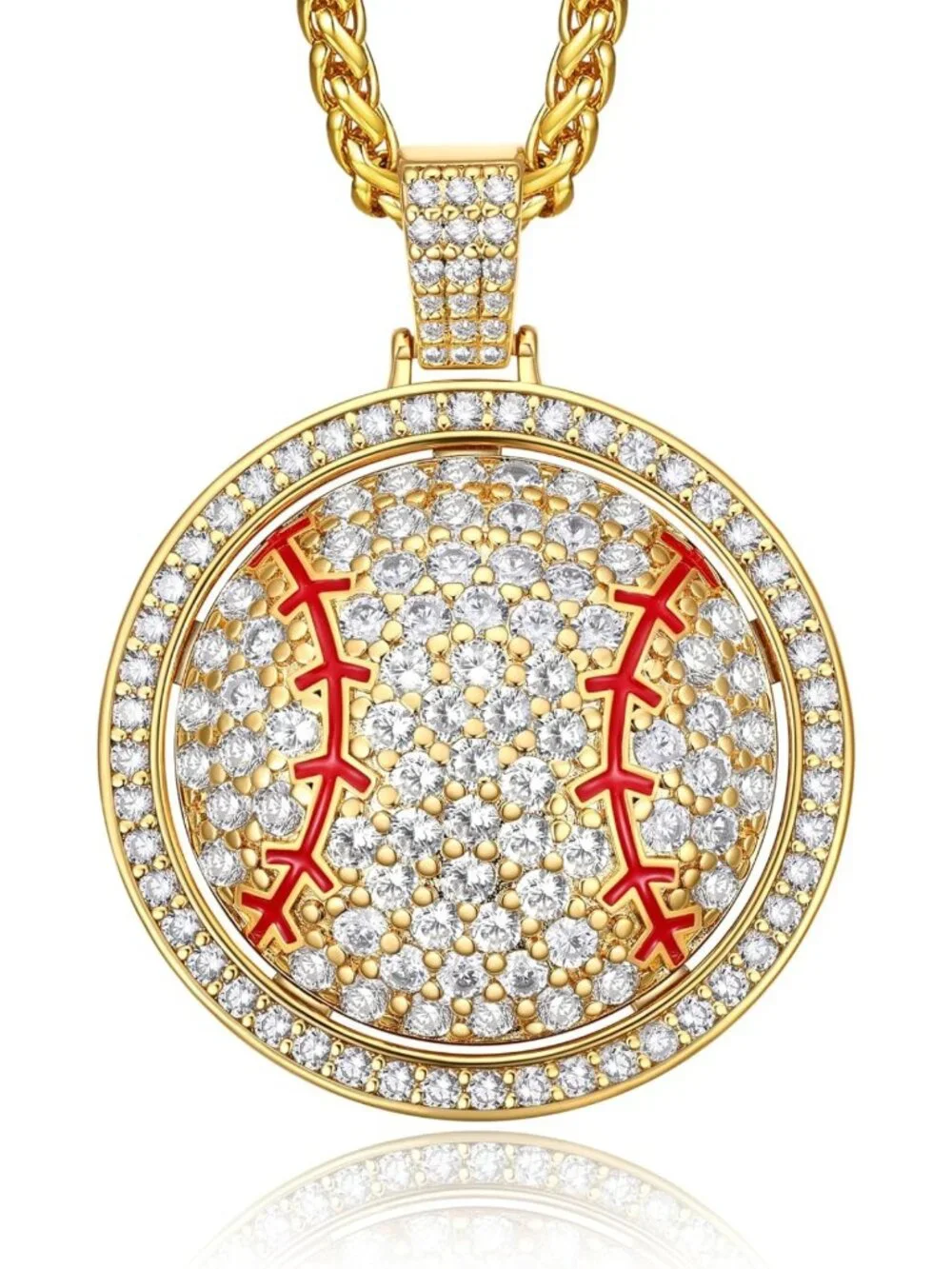 Stylish Bling Sports Necklace for Men - CZ Gold Chain with Ball Pendant Jewelry